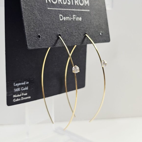 Nordstrom 14K G Layered CZ Large Upside Down Hoop Earrings NWT‎ - Picture 3 of 8